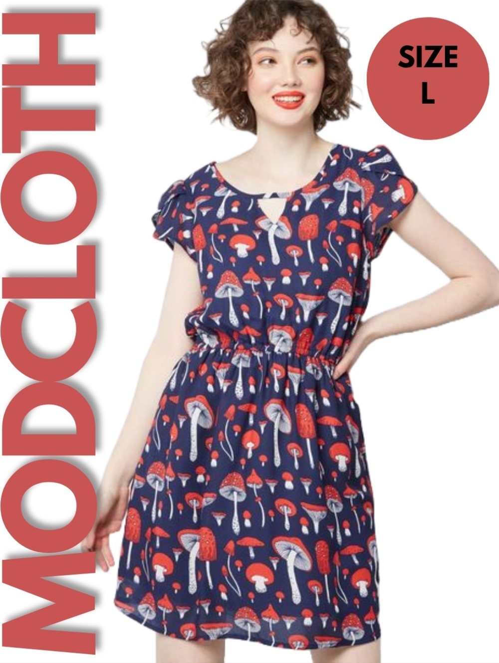 ModCloth Saturday Spendor Mushroom Print Keyhole Dress Size L